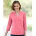 Blair Women's Prima™ Cotton Narrow V-Neck Tee - Pink - 3X - Womens