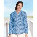 Blair Women's Silky Print Long-Sleeve Utility Blouse - Blue - PXL - Petite