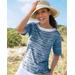 Blair Women's Prima™ Cotton Brushstroke Stripe Button-Trim Bateau Tee - Blue - PM - Petite