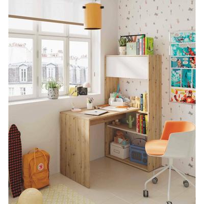 Dmora - Schreibtisch Dmangn, Umkehrbarer Eckschreibtisch mit Bücherregal, Arbeits- oder Bürotisch Image