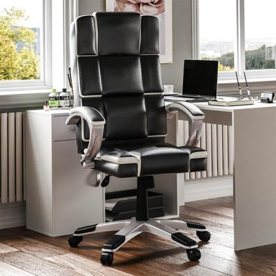 Henderson Bürostuhl Kunstleder Verstellbarer ergonomischer Chefsessel mit Drehsitz, schwarz-weiß