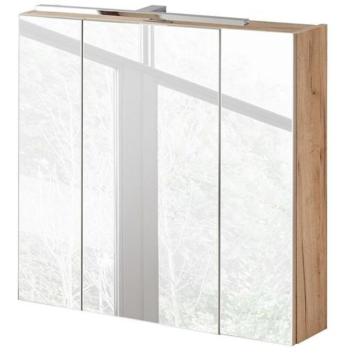 Badezimmer Spiegelschrank 80 cm mit LED-Beleuchtung Wotaneiche b/h/t 80/75-80/16cm