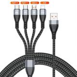 4in1 USB Cable For iPhone 13 12 11 6A 66W 100W Data Cable Micro USB C cable For Xiaomi Samsung OPPO Huawei Fast Charging Cable Grey 1.2m