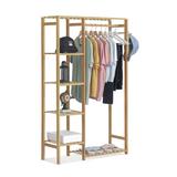 MoNiBloom 6 Tiers Coat Pants Rack Closet Wardrobe w/ Hanging Rod, Bamboo Clothing Stand, for Living Room | Wayfair A01A1A005A1