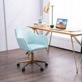 Modern 360Â°Swivel Velvet Office Chair Mid-Back Desk Chairs with Wheels Adjustable Home Office Chair with Side Arms Gold Metal Base Cute Desk Chair for Bedroom Home Office Vanity Room Light Blue