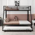 Isabelle & Max™ Twin Over Full Bed w/ Sturdy Steel Frame, Bunk Bed w/ Twin Size Trundle, Two-Side Ladders, White Metal in Black | Wayfair