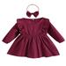 FNNMNNR Toddler Baby Girls Dress 2pcs Solid Ruffle Long Sleeves A-Line Knee Length Dress with Hairband