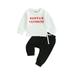 Gwiyeopda Boys Long Sleeve Letter Print Sweatshirt Solid Color Pants Sets