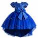 AherBiu Girls Princess Sequin Party Dress Short Sleeve Bow Waist Mesh Tiered Ruffle Bubble Dresses