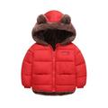 PURJKPU Baby Boys Girls Puffer Jacket Hooded Coat Fleece Liner Elastic Cuffs Outerwear 12Mon-5T With Bear Ear Hoodie Red 130