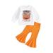 AMILIEe Girls Halloween Costume: Pumpkin Letter Print Tops Pants and Headband