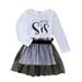 Fall Outfits Long Sleeve Lettrt Print Shirt Dress + Mesh Tulle Skirt Spring Autumn Boy Clothes