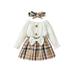 Bagilaanoe Newborn Baby Girl Fall Dress Long Sleeve A-line Dresses + Headband 3M 6M 9M 12M 18M 24M Infant Plaid Patchwork Skirt