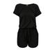 Noarlalf Pants for Women Women s Summer Casual Round Neck Short Sleeved High Waisted Drawstring Tie Up Jumpsuit Shorts Jumpsuit for Women Jumpsuit Romper Rompers for Women Black 2XL