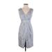 Banana Republic Casual Dress - Wrap V-Neck Sleeveless: Gray Print Dresses - Women's Size 0 Petite