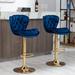 Mercer41 Zuhaira Swivel Adjustable Height Stool w/ Chrome Footrest, Bar Stools Upholstered/Velvet/Metal in Blue | 17.32 W x 18.3 D in | Wayfair