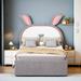 Zoomie Kids Alphonzo Upholstered Platform Bed w/ Rabbit-shaped LED Headboard & Trundle, Three Drawers Metal in Gray | Wayfair
