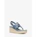 Michael Kors Aubrey Cutout Leather Wedge Sandal Blue 8.5