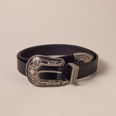 Lucky Brand Rope Engraved Western Buckle Leather Belt - Women's Accessories Belts in Black, Size S