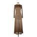 MNG Casual Dress - Sweater Dress Crew Neck 3/4 sleeves: Brown Dresses - Women's Size X-Small