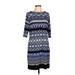 Sandra Darren Casual Dress - Sheath High Neck 3/4 sleeves: Blue Print Dresses - Women's Size 10