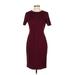 Elie Tahari Casual Dress - Sheath Crew Neck Short sleeves: Burgundy Solid Dresses - Women's Size 4