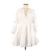 Chelsea & Violet Casual Dress - Mini Tie Neck 3/4 sleeves: White Print Dresses - Women's Size Medium