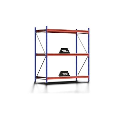 PROREGAL Weitspannregal MOOSE Stecksystem Omega-Profil, Grundregal, HxBxT 200x185x80cm, 3 Ebenen, Spanplatten-Fachboden, Fachlast 790kg, Blau/Orange Image