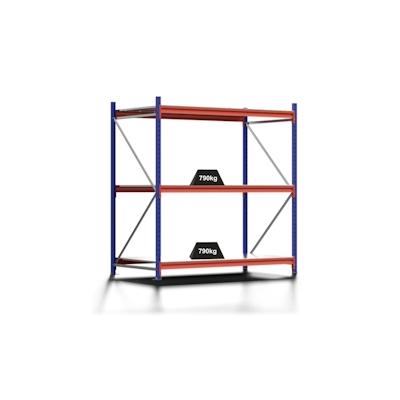PROREGAL Weitspannregal MOOSE Stecksystem Omega-Profil, Grundregal, HxBxT 200x185x100cm, 3 Ebenen, Spanplatten-Fachboden, Fachlast 790kg, Blau/Orange Image