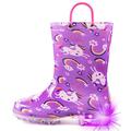 HugRain Girls Kids Wellies Wellingtons Boots Baby Child Light Up Rain Boots Toddler Waterproof Shoes Lightweight Purple Unicorn Cute Design with Easy On Handles and Insole (Size 6,Purple)