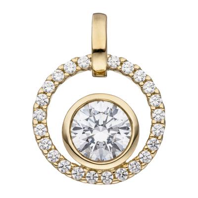 Runder Anhänger JOBO, gold (gelbgold 333), Schmuckanhänger, Damen, Gelbgold 333, rund 333 Gold mit Zirkonia Image