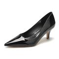 Women's Black Patent Leather Pointed Toe Slip On Low Kitten Heel Pumps Office Work Dress Shoes 2.36 Inch,Black,4 UK