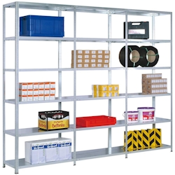 PROREGAL Fachbodenregal ADLER Schraubsystem | Heavy-Duty | Grundregal | HxBxT 200x87x50cm | 5 Ebenen | Fachlast 350kg | Beidseitig nutzbar | Verzinkt Image