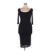 Popular Basics Casual Dress - Midi Scoop Neck 3/4 sleeves: Black Print Dresses - New - Women's Size X-Large