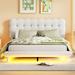 Queen Velvet Thick Fabric Upholstered Bed LED Bed Platform Bed with LED, Thick & Soft Fabric and Button-tufted Headboard, Gray