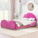Twin Size Upholstered Platform Bed with Strawberry Shaped Headboard and Footboard, Pink