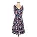 Draper James Casual Dress - Party V-Neck Sleeveless: Blue Floral Dresses - Women's Size 2