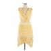 JANE HUDSON Casual Dress - Wrap Plunge Sleeveless: Yellow Print Dresses - Women's Size X-Large