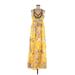 Vineet Bahl Casual Dress - Maxi: Yellow Floral Motif Dresses - Women's Size 8