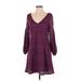 Maeve Casual Dress - Mini V Neck 3/4 sleeves: Burgundy Dresses - Women's Size X-Small