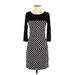 White House Black Market Casual Dress - Sheath Scoop Neck 3/4 sleeves: Black Print Dresses - Women's Size X-Small