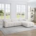 Ivory Teddy Fabric Modular L Shaped Sectional Sofa w/ Button Tufted Designed - Reversible Ottoman+Teddy Fabric
