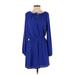 White House Black Market Casual Dress - Mini Tie Neck Long sleeves: Blue Solid Dresses - Women's Size 4