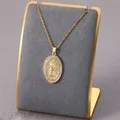 Collier pendentif Vierge Marie pour femme acier inoxydable rotondité dorée bijoux de cou pour