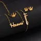 Chimbt- Ensemble de bijoux en acier inoxydable avec nom de couronne pour femme collier bracelet