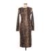 Zara Casual Dress - Midi High Neck 3/4 sleeves: Brown Snake Print Dresses - Women's Size Small