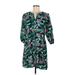 Ann Taylor LOFT Casual Dress - Mini V-Neck 3/4 sleeves: Green Tropical Dresses - Women's Size Medium