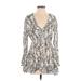 Free People Casual Dress Plunge Long Sleeve: Gray Floral Dresses - Women's Size X-Small