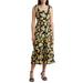 Floral Fruit Tie Strap Organic Linen Blend Midi Dress