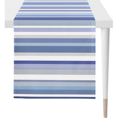 Tischläufer APELT "3901 OUTDOOR, Sommerdeko, Sommer", blau (blau, weiß), B:48cm L:140cm, Polyacryl, Tischdecken, Digitaldruck, in Streifenoptik Image